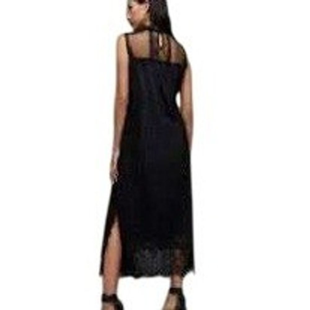 AllSaints Black Lace Leopard Devore Women Midi Dress Sleeveless High Neck US XS - Picture 2 of 15